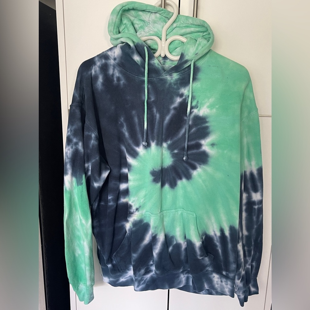 Zina Sportswear Men’s Pullover Hoodie Blue Green Tie-Dye Size Medium M